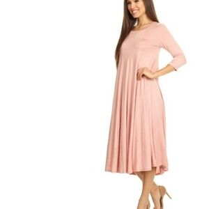 Ultra Soft Comfortable Loose Flow Aline Midi Blush Peach S(m) Dusty Rose